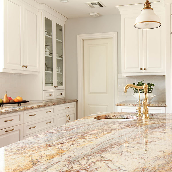 oncounter white wall kitchen cabinate with glass doors