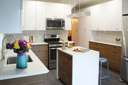 two tone kitchen with white acrylic with european laminate